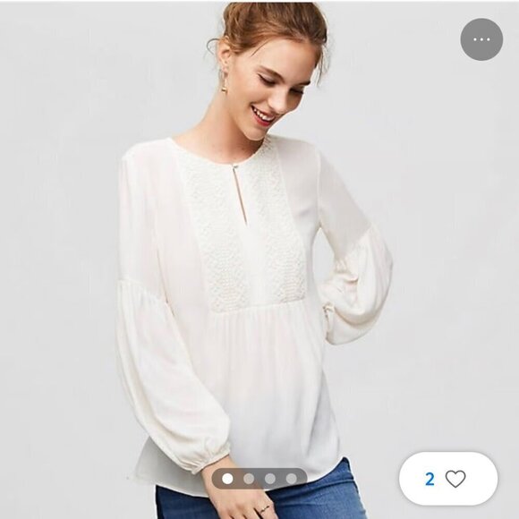 LOFT Whisper White Embroidered Lace Blouse, Size Medium - Picture 1 of 16